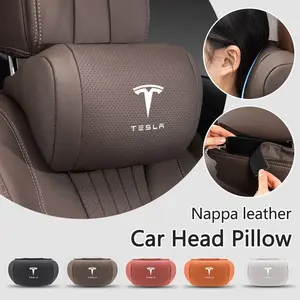 1pc Car Seat Headrest Leather Neck Pillow, Support Protector Cushion for Tesla Model 3 S X Y Cybertruck Roadster Spacex