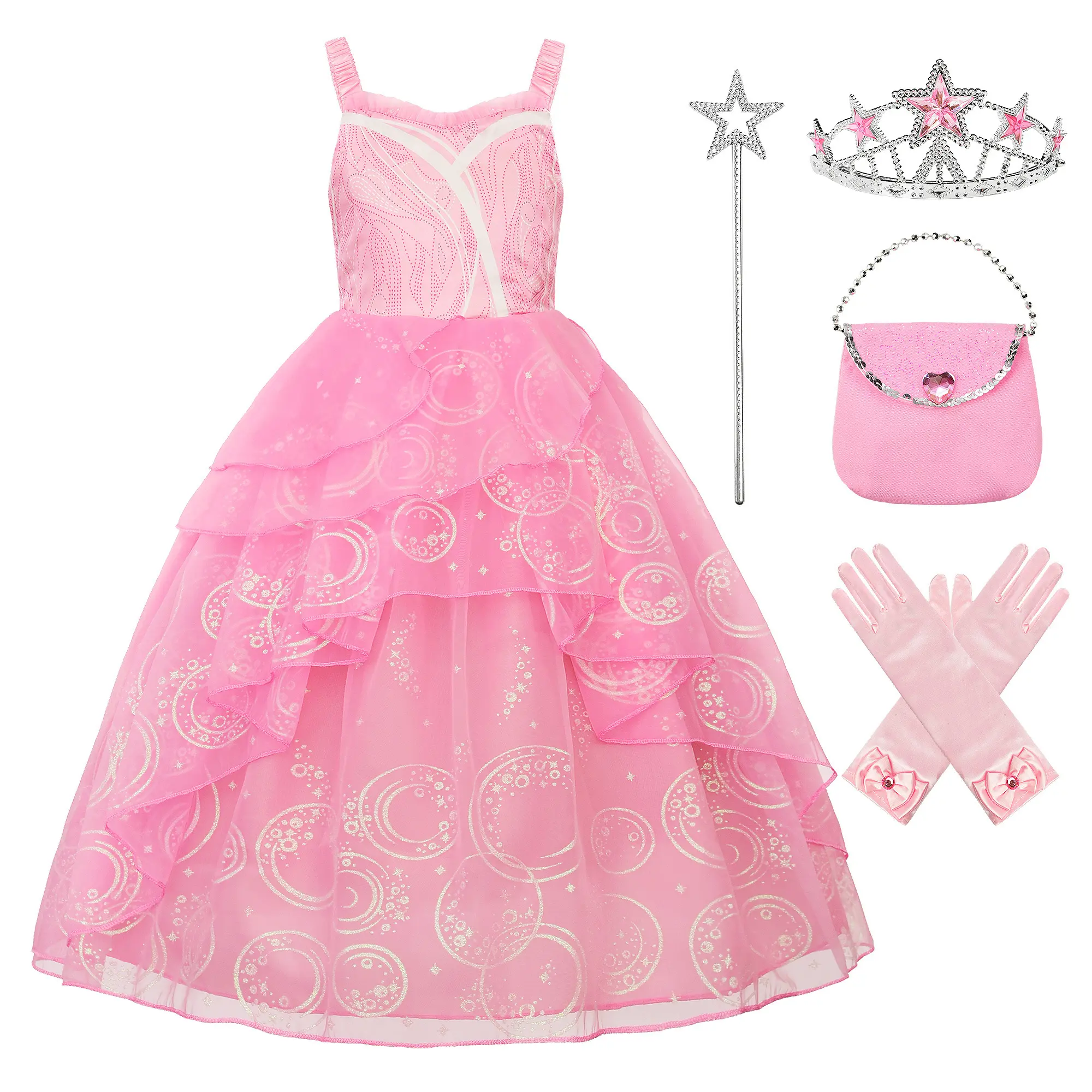 Good Witch Costume Girls Glinda  Kids Wicked Cosplay Outfits with Accessories for Birthday Halloween 4-10Y Princess Dress Up Set