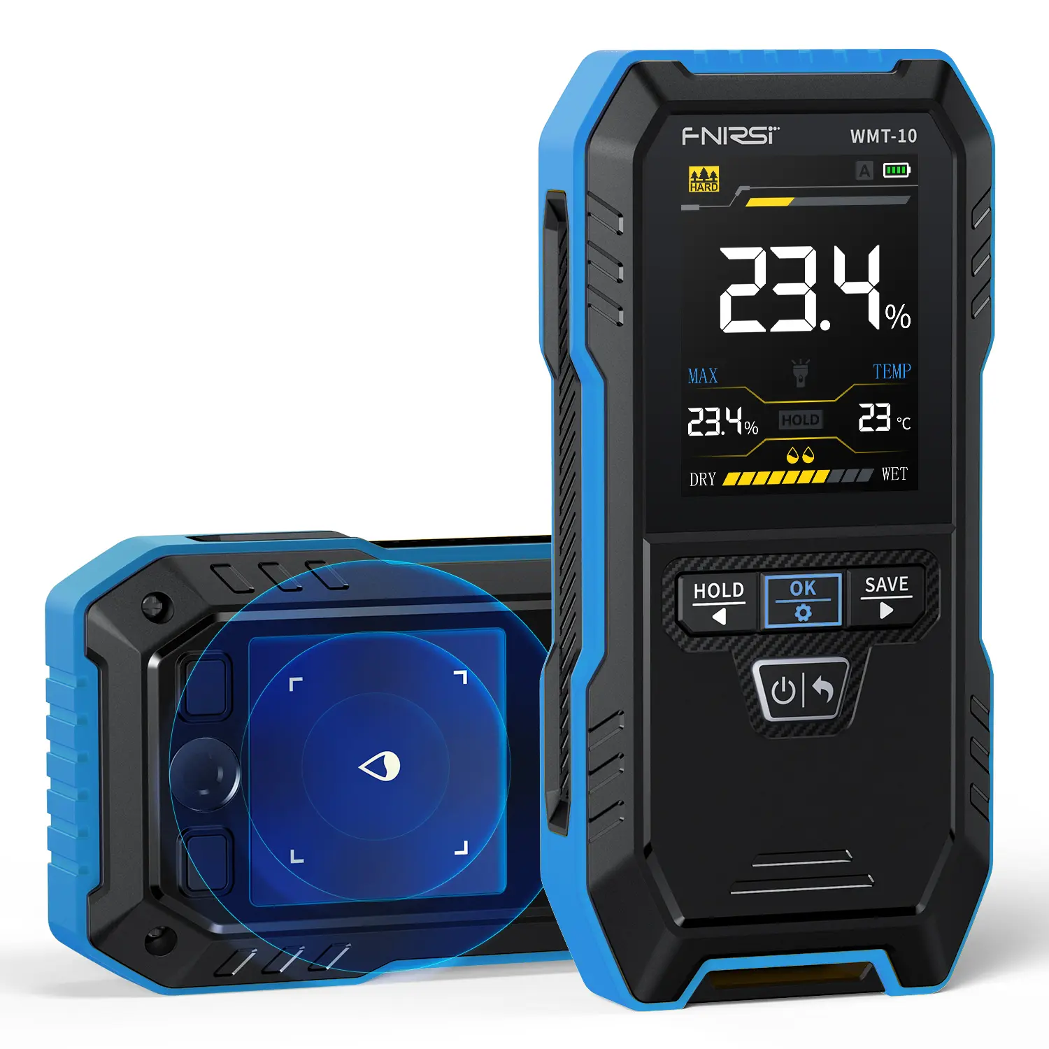 FNIRSI WMT-10 Rechargable Wood Moisture Meter Pinless 4-in-1 Detector with 2.4-inch Color Screen & 1000mAh Battery for Home & Building Use