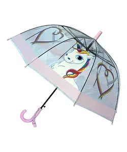 212 MAIN Kids' Foxfire Rainbow Unicorn Print Umbrella (FOX-622-78) - Clear, Whistle-Equipped, Push Button, Lightweight, Wipe Clean, Ideal Gift