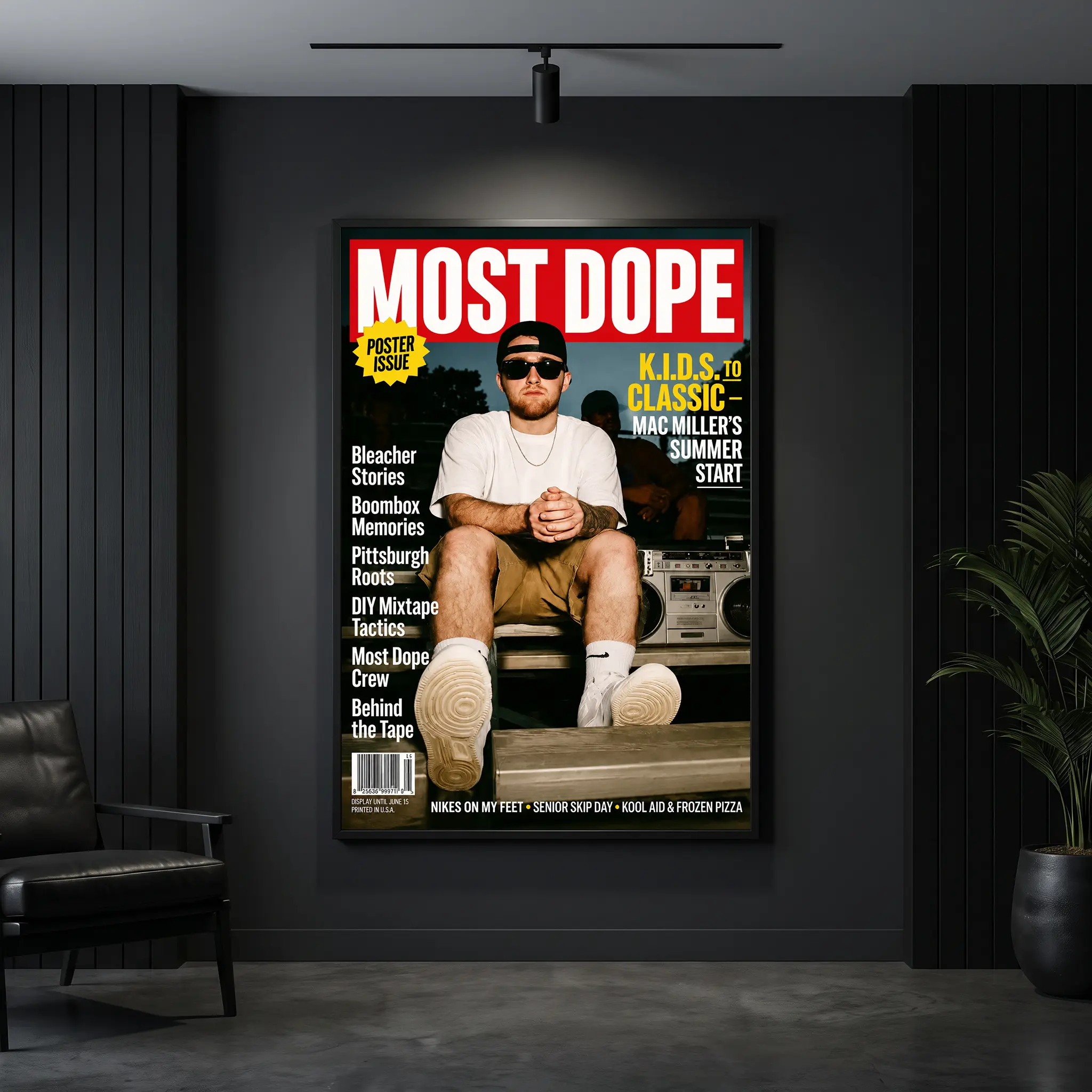 Framed Mac Miller Most Dope Magazine Poster Canvas Wall Decorative Artwork - Hanging Minimalist Print Set, Retro Hip Hop Rap Decoration for Bedroom, Studio