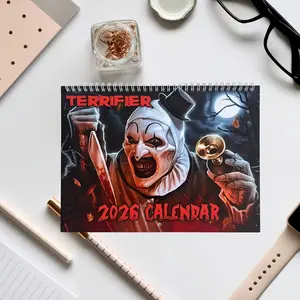 2026 Horror Clown Calendar, Halloween & Christmas Wall Decor, Bloodstain Design, Durable Printing Home Hanging Calender, Spooky Holiday Gift Idea, Seasonal Themes