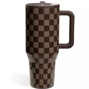 HydroJug Traveler 40 oz Autumn Checkers Water Bottle, Winter Water Bottle for Women, Flip Straw — fits in a cup holder, leak-resistant tumbler — reusable insulated stainless steel with rubber base, a water bottle designed for water drinkers, gift for her,