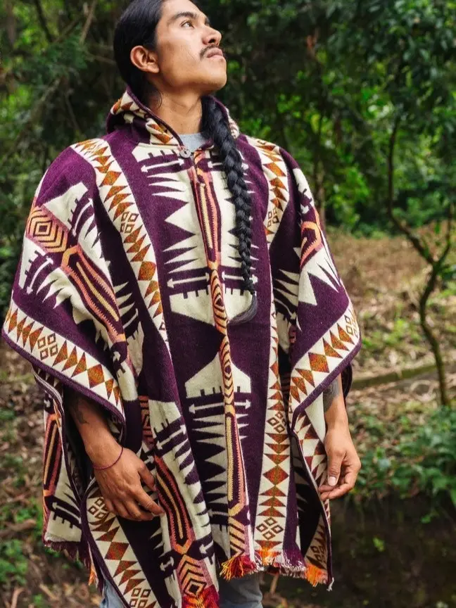 Alpaca Poncho (Hitchin Lavender) Handcrafted by Indigenous Hands. Soft and warm with hood. One size and Unisex use.