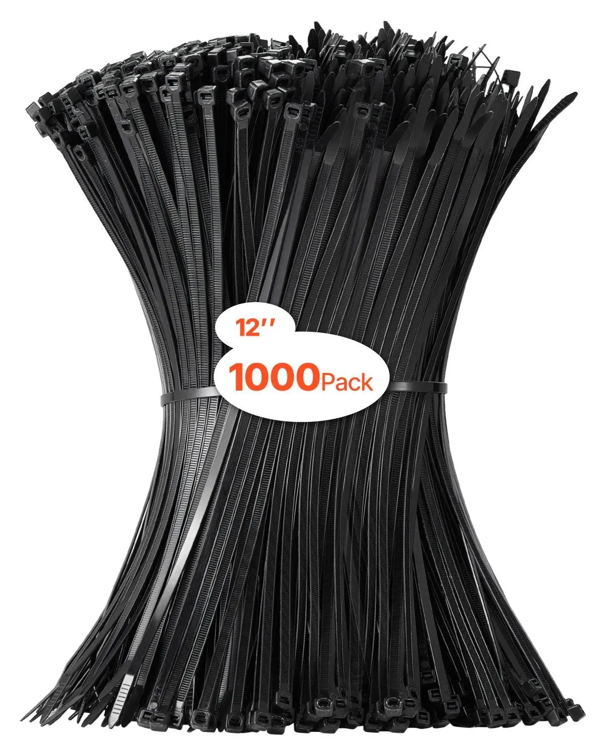 【DealsForYouDays】VEVOR Durable Nylon Self-Locking Cable Zip Tie Wraps, 1000-Pack 12" Long Fasteners with 50LBS High Tensile Strength, 1-Hand Operation, Trim-to-Fit for Cable Management, Shed Organization