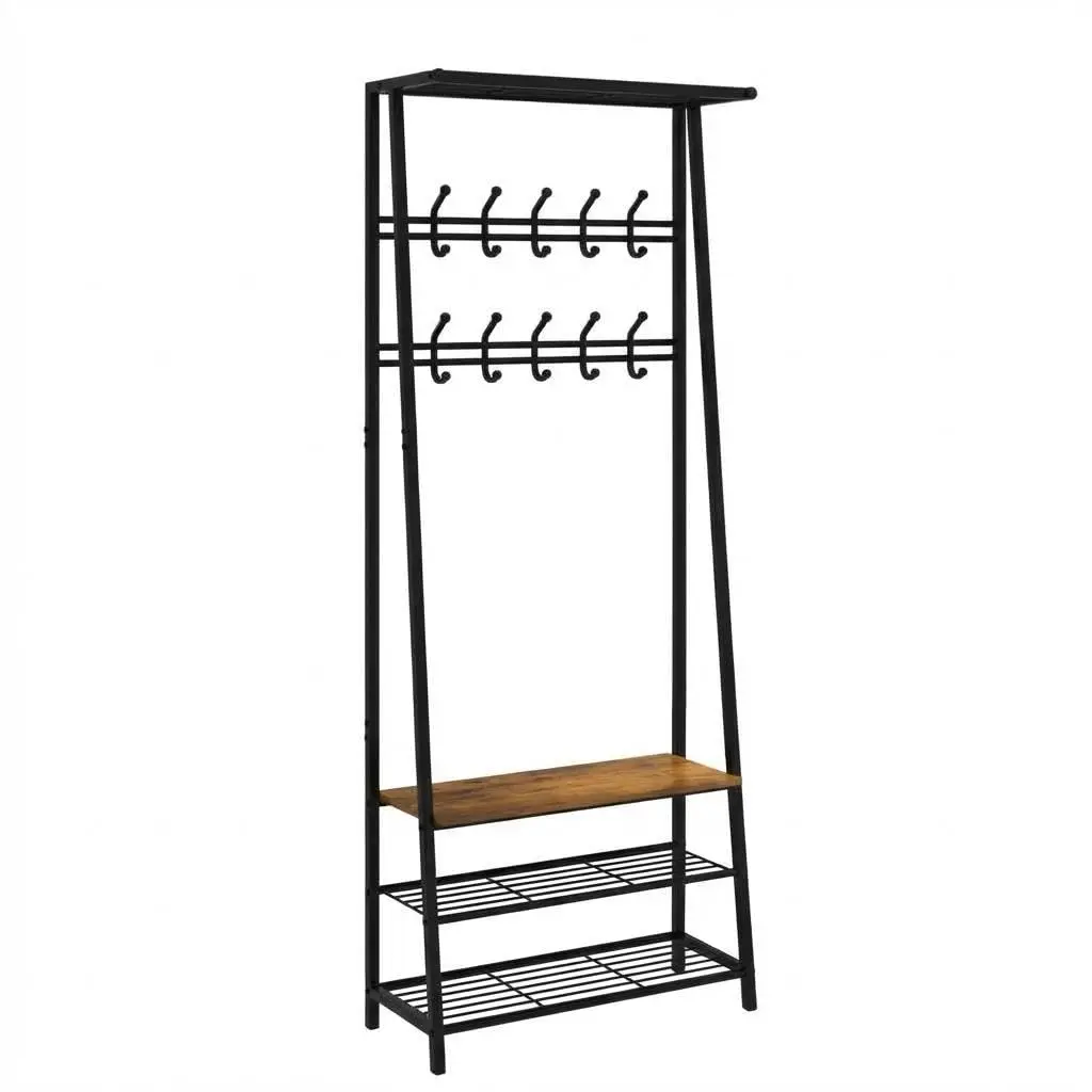 Garvee Entrance Cloakroom with 10 Hooks, Shoe Cabinet for Hallway with Storage Space, Multifunctional Organizer for Corridor, 4-in-1 Hallway Cabinet, Shoe Cabinet