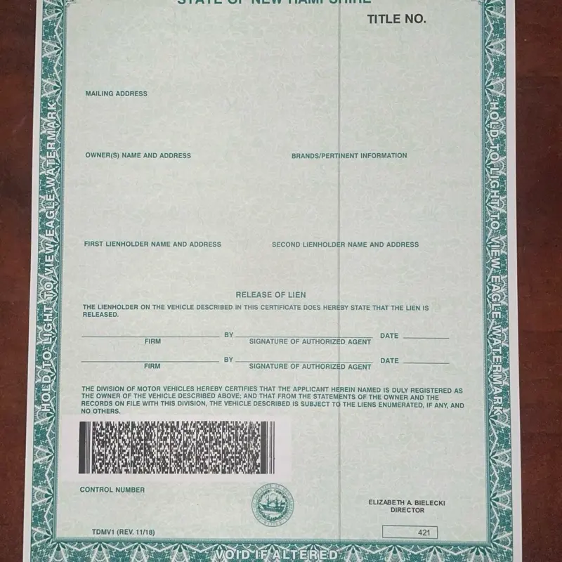 Vehicle Title Paper