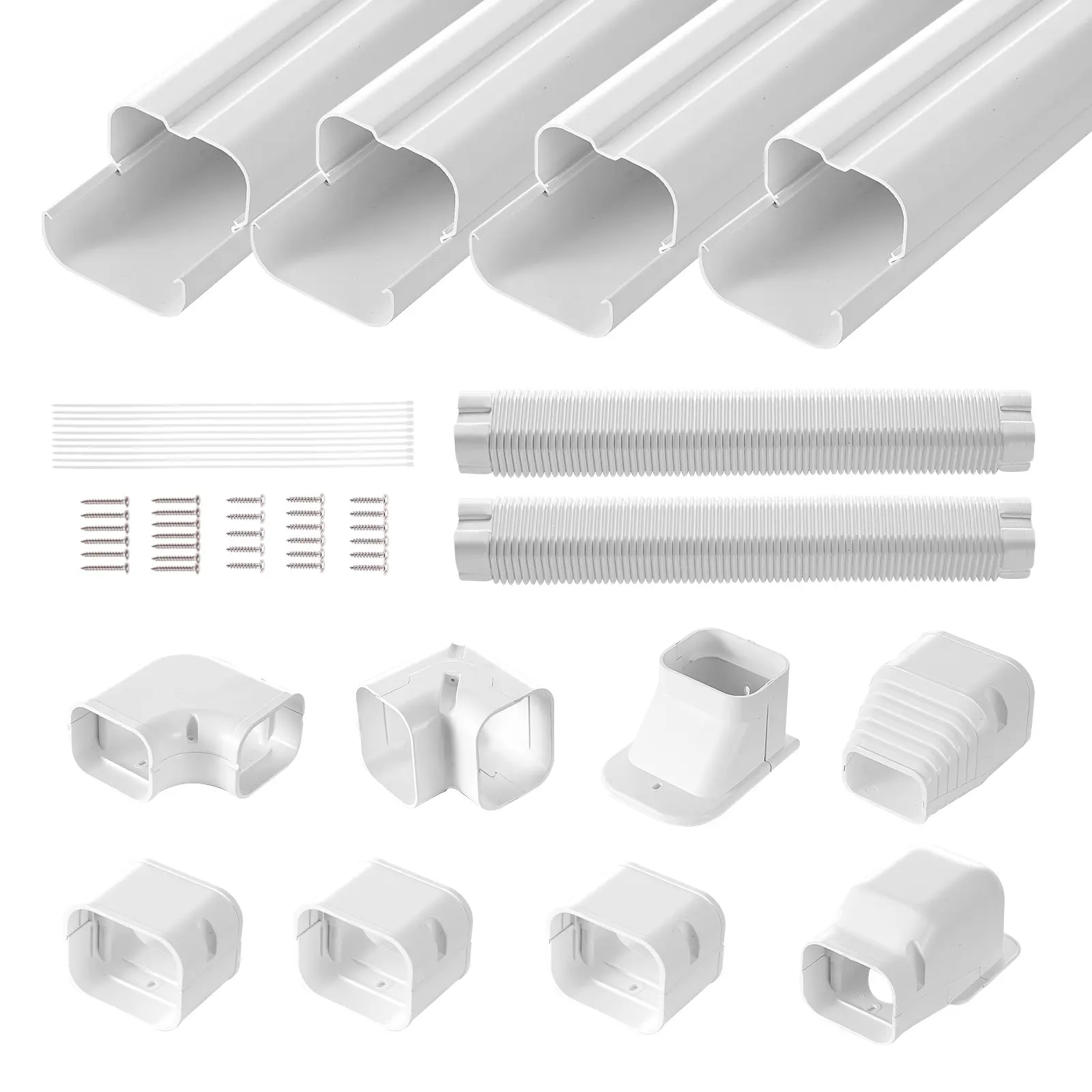 【Summerfinds】VEVOR Mini Split Line Set Cover (1 Set), 3-in W 17.6Ft L PVC Decorative Pipe Cover for AC & Heat Pumps, All Seasons Optimal Wire Group Protection Solution, 4 Straight Ducts, Full Components, Easy Install, Paintable, White, Default, Snap-I