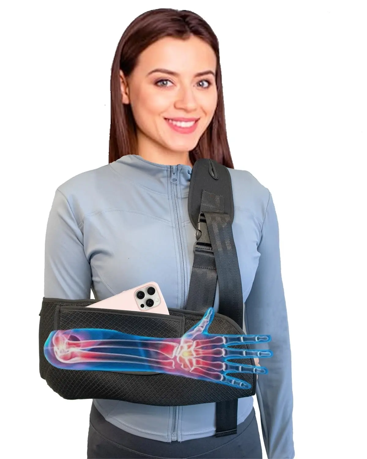 Upgraded Straps Arm Sling Shoulder Immobilizer, Ultimate Comfort with Convenient Pocket for Shoulder Elbow Wrist Injury Fractured Bones Rotator Cuff Support (L)