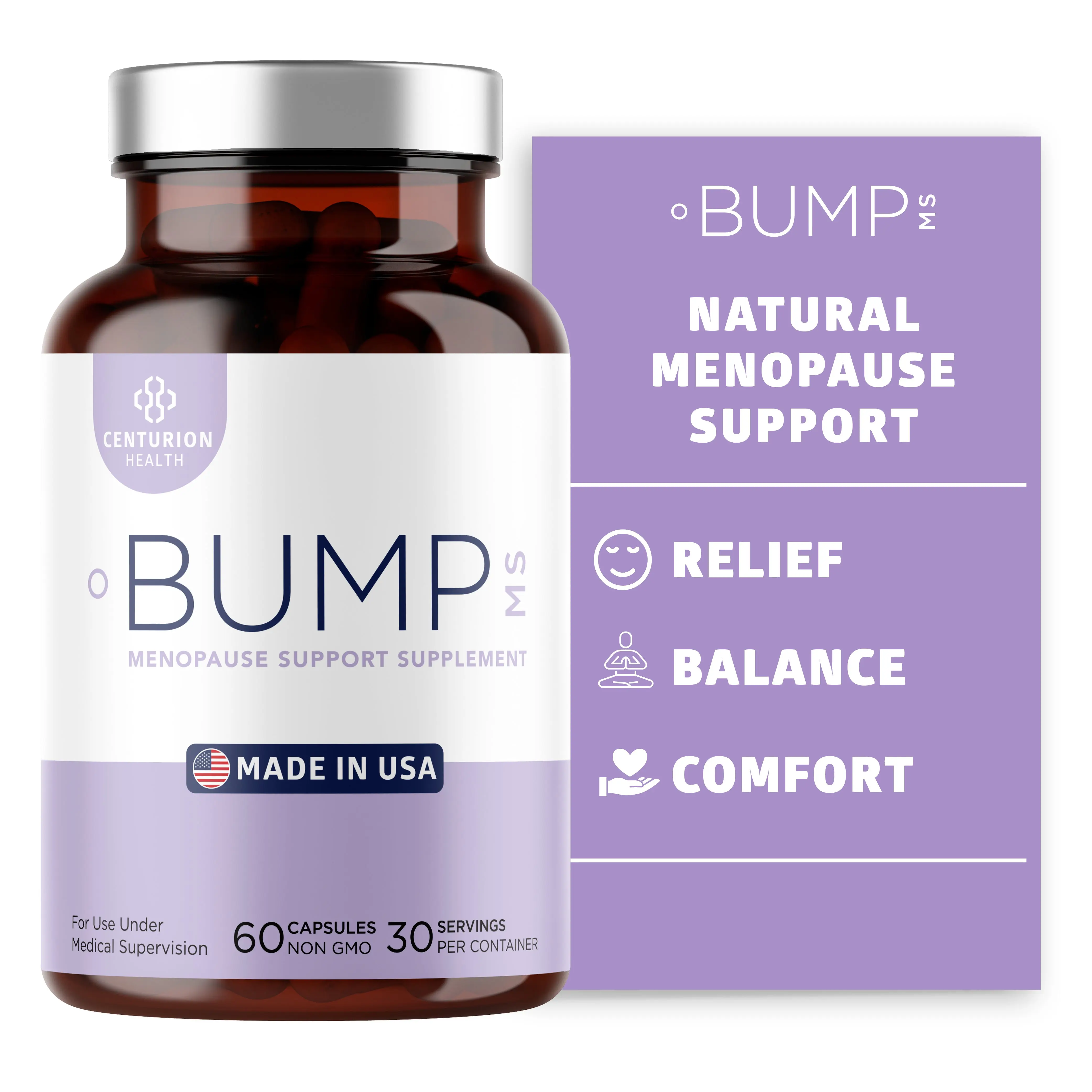 Bump MS, Complete Herbal Menopause Supplement for Women, 19 Powerful Ingredients with Dong Quai, Black Cohosh, Folinic Acid, Methylfolate, Wild Yam, Choline and DHA, 60 Caps
