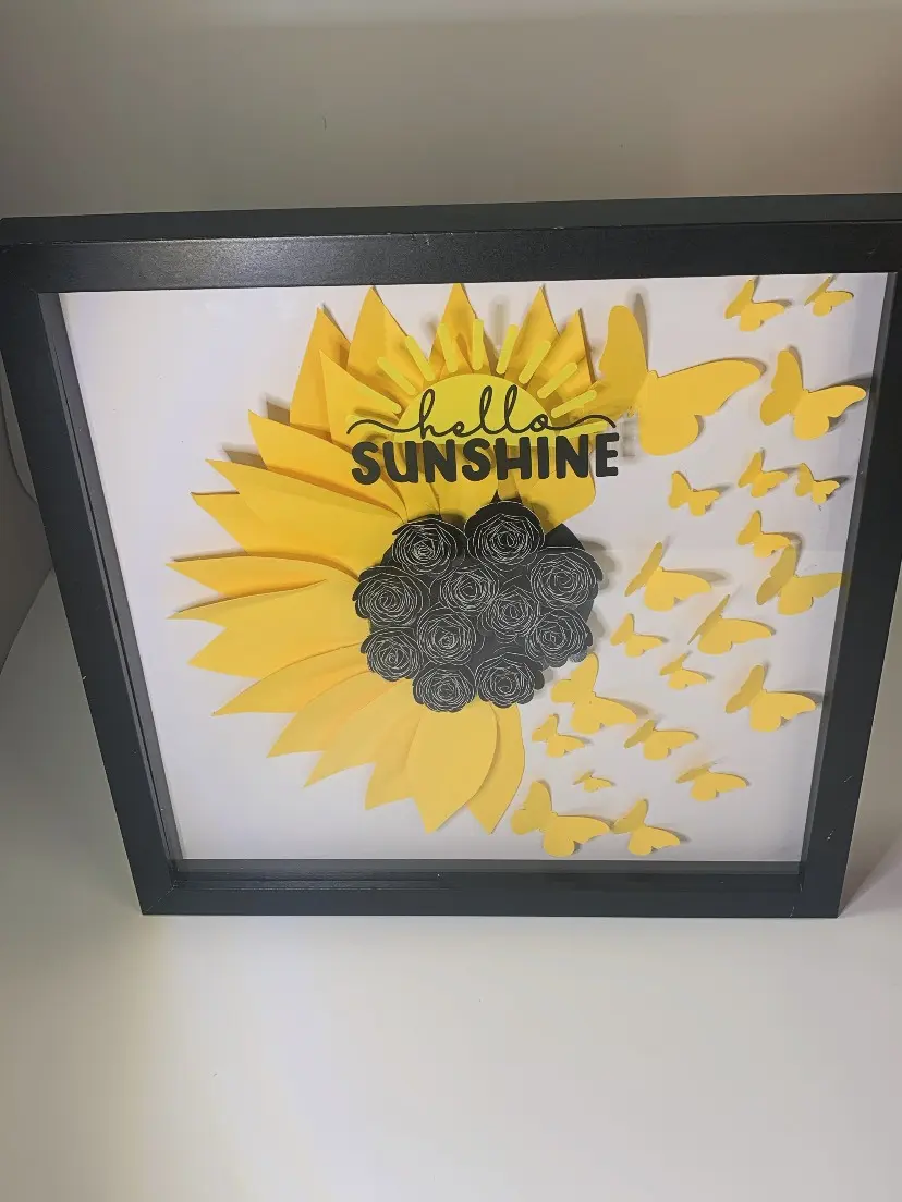 Hello Sunshine Framed Art with Yellow Sunflower and Butterflies Decorative Wall Art for Home Decor