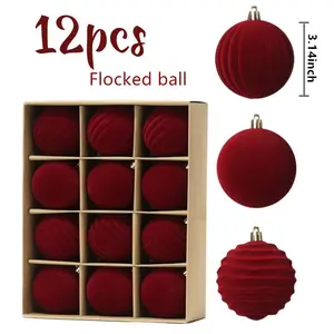 New Plush Christmas Ball 8cm Tree Ornament Set Pack, 12 Decorative Decorations for Xmas, Festive Holiday Decoration, Perfect Gift for Christmas