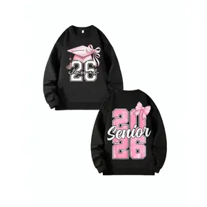 Premium 2026 Pink Bow - Round Neck Hoodie - Short Sleeve, Etiquette 2026 Premium Girls' Round Neck Hoodie - Short Sleeve Cotton Fabric, Premium 2026 Merch - Multi Color Selection Festival Essential Casual Womenswear