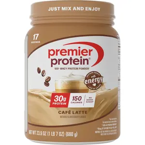 Premier Protein Powder, Café Latte, 30g Protein, 95mg Caffeine for Energy, No Added Sugar, 100% Whey Protein, Keto Friendly, Soy & Gluten Free, 23.9 oz, 17 Serving