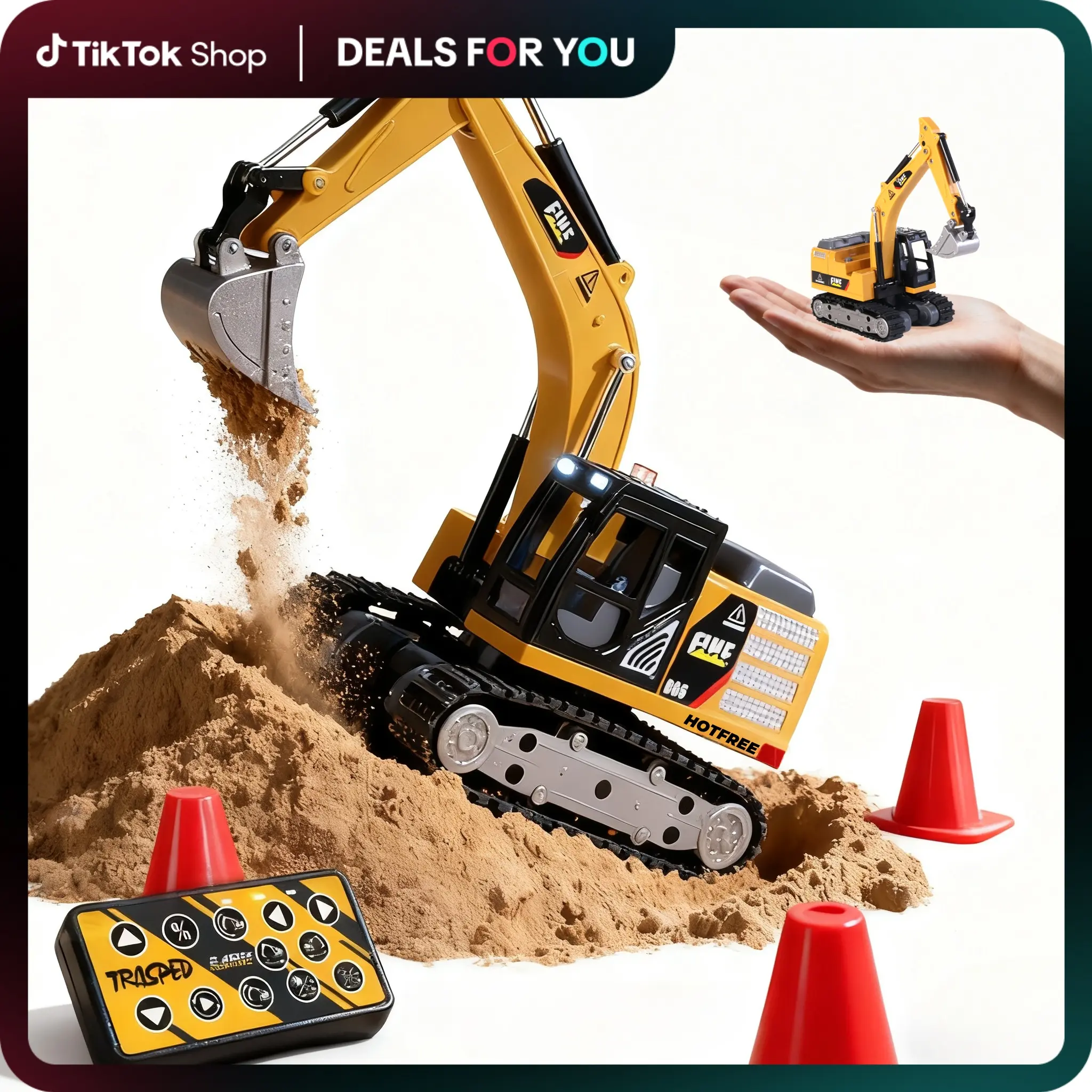 Hotfree 1/64 Mini RC Excavator, Remote Control Forklift Toy, Alloy Construction Vehicles Set with Lights and Sounds USB-C Rechargeable, Birthday Christmas Gifts for Kids Boys Girls and Adults
