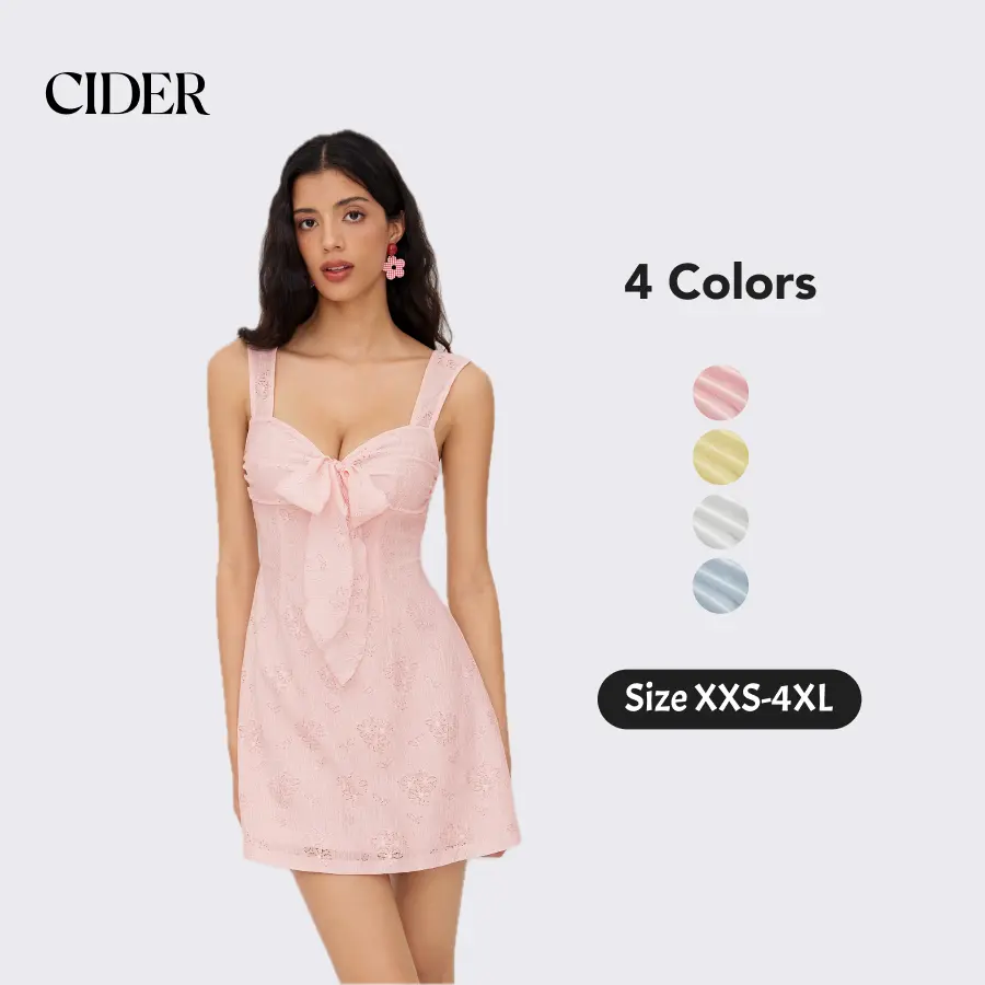 Cider Lace Sweetheart Bowknot Cami Mini Dress Casual Summer Womenswear SummerFinds