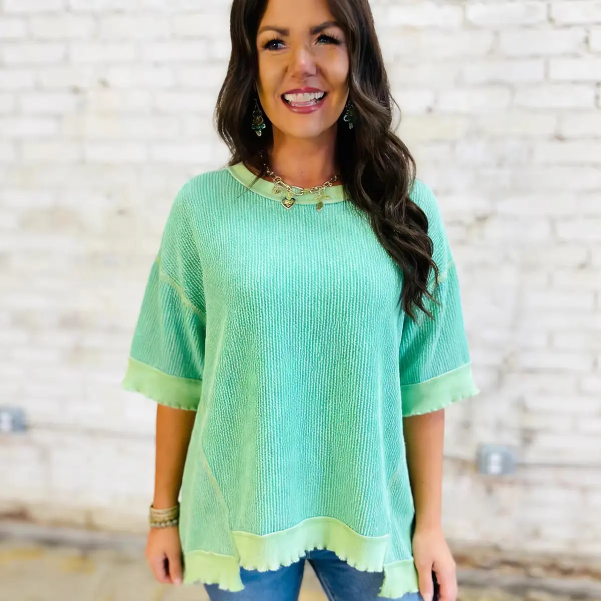 Women's Ribbed T-Shirt, Casual Plus Size Oversized Summer Top with Round Neck, Half Sleeves and Uneven Hem, Tshirt, Women's Clothes, Shirts For Women, Plus Size Tops