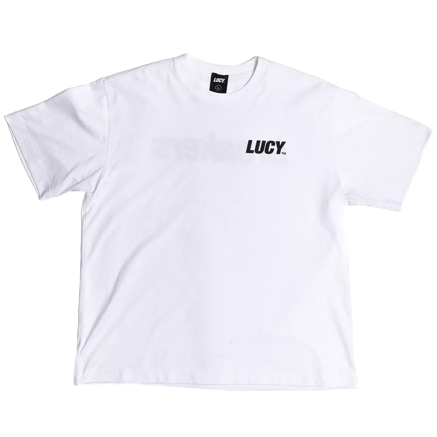 LUCY White Box Logo T-Shirt, Short-Sleeve Round Neck