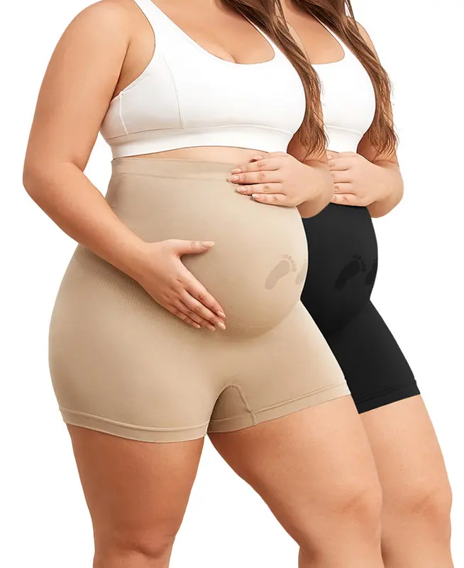 Y25D 2 Pack Maternity Shapewear Shorts for Women Seamless High Waist Pregnancy Underwear with Belly Support, Stretchy Comfort Nylon Spandex Maternity Panties