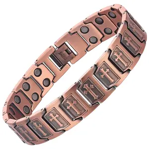 Nandudu Men’s Copper Magnetic Cross Bracelet,Copper Link Bangle, Minimalist Faith Jewelry Gift Fitness Tracker Adjustable Tool