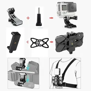 Multipurpose Sports Camera Phone Mount, Wearable Action Camera Chest Strap Mount, Helmet Adapter Chin Mount for Go Pro Hero 11 10 9 /DJI Action 3/osmo/Phone