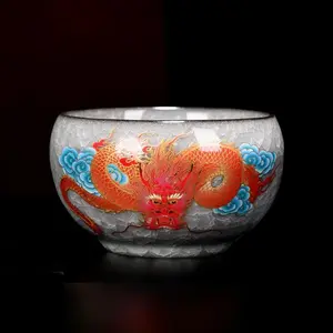 Color Changing Dragon Tea Cup - Heat Reactive Ceramic Teacup | Red Dragon Pattern Appears When Heated, Chinese Tea Bowl for Tea Ceremony