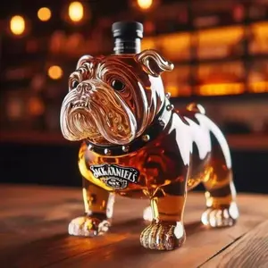 A whisky bottle decoration in the shape of a French bulldog, an empty whisky bottle, a bar decoration, a gift for whisky lovers, a present for fathers, tableware