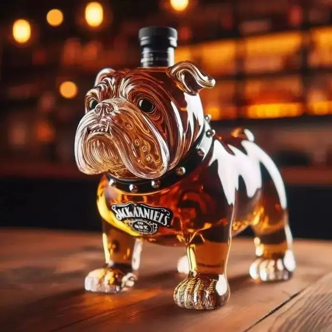 French Bulldog-Shaped Whiskey Decanter - Empty Glass Bottle, Unique Shape Bar Decor, Tabletop Ornament, Dining Table Home Decor Statue, Gift for Whisky Lovers, Father's Day/Birthday Gift