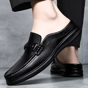 Men's Loafers Round Toe Mules Slide Sandals Square Toe Casual Slip-On Shoes Easy-to-Wear Comfortable High-Quality Soft Vintage Shoes in Black and Brown with, Suitable for All Seasons and Holiday Useaa