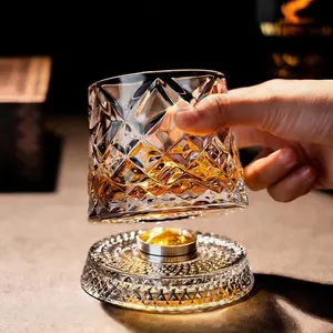 Rotating LED Whiskey Glass 8.8oz 360° Ambience Durable Ceramic Stainless Steel Base Dishwasher Safe HomeBarEssentials LEDGlass WhiskeyLover PartyReady Eye-catching Design Non-slip Bottom