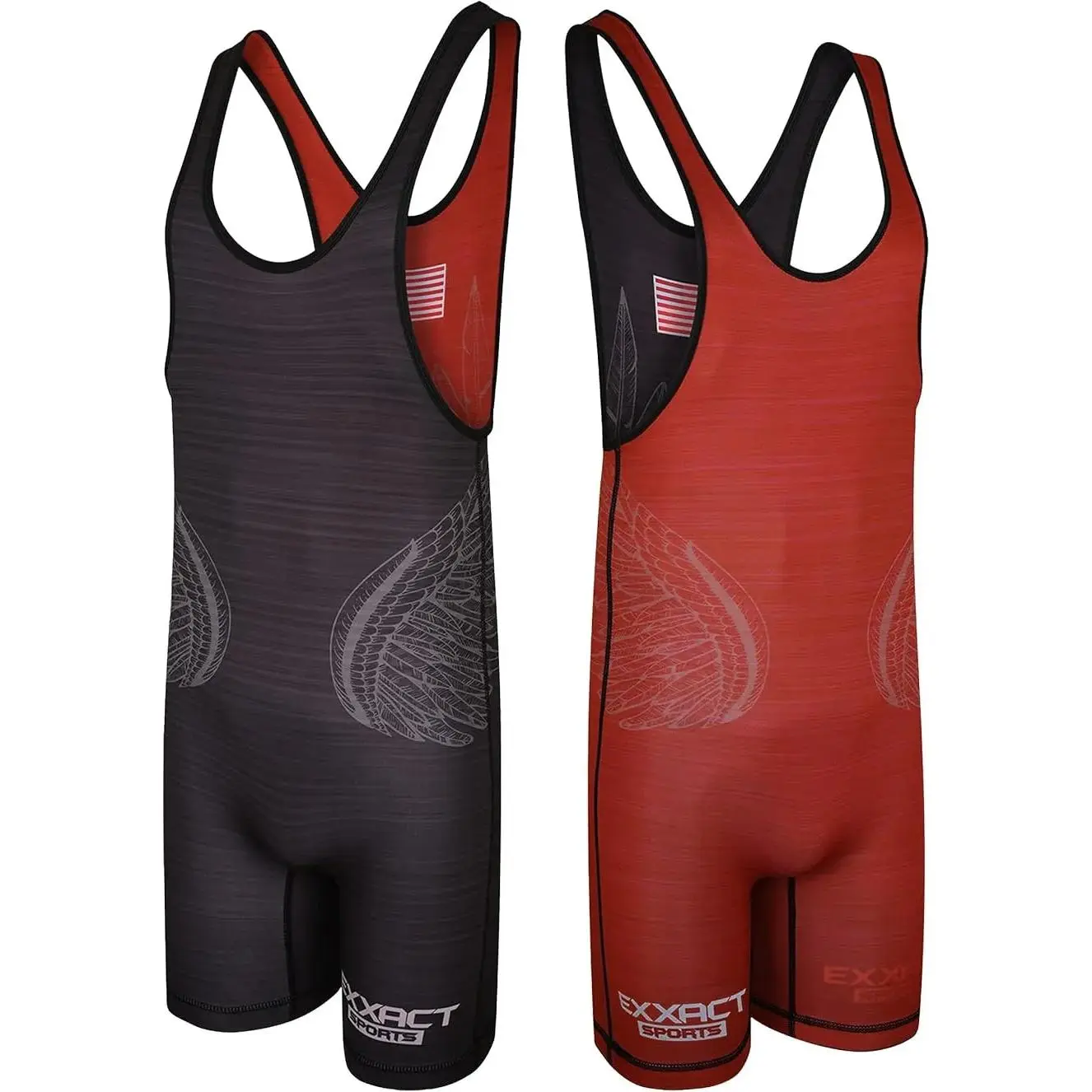 Exxact Sports Reversible Wrestling Singlet Men Single Ply - Youth Wrestling Singlet for Gymnastic, Powerlifting Singlet, MMA (Black / Red)