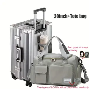 2Pcs Set 20Inch Aluminum Frame Hardside Spinner Wheels Luggage+Tote Bag With Cup Holder/USB Port, Zipperless Checked Super Large Captain Suitcase (Buy suitcase get Tote bag for free.）