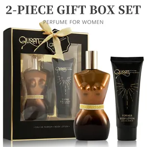 Women's Fragrance Sets 3.4fl.oz Eau de Parfum Spray EDP and 2.8fl.oz Body Lotion Large Set Queen of the Moment 2 Pcs Gift for Women Long Lasting Fragrance for Holiday Gifts Dating Daily Life and Parties Perfume Box