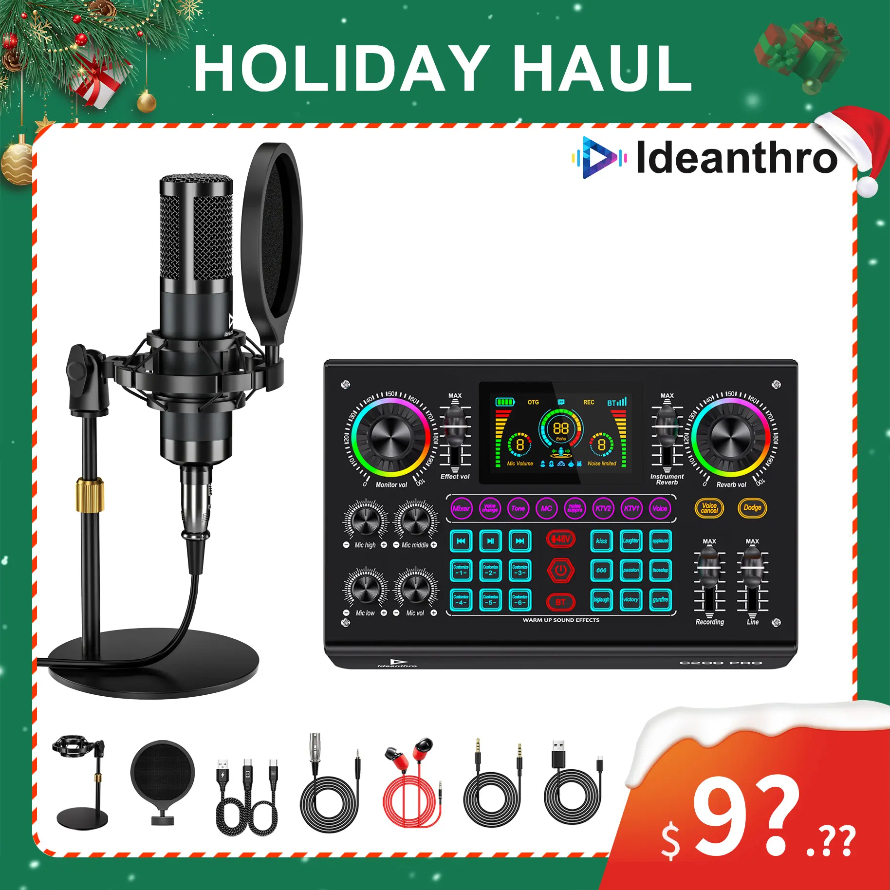 Ideanthro C200PRO-P15 Ultimate Digital Streaming Kit - USB, Dual-Mic Support, Adjustable Live Voice Personalization, Enhanced Audio Quality, Multi-Channel Simultaneous Streaming for TikTok Shop (Card-Ready, Black Friday), Usb Port, Studio Setup