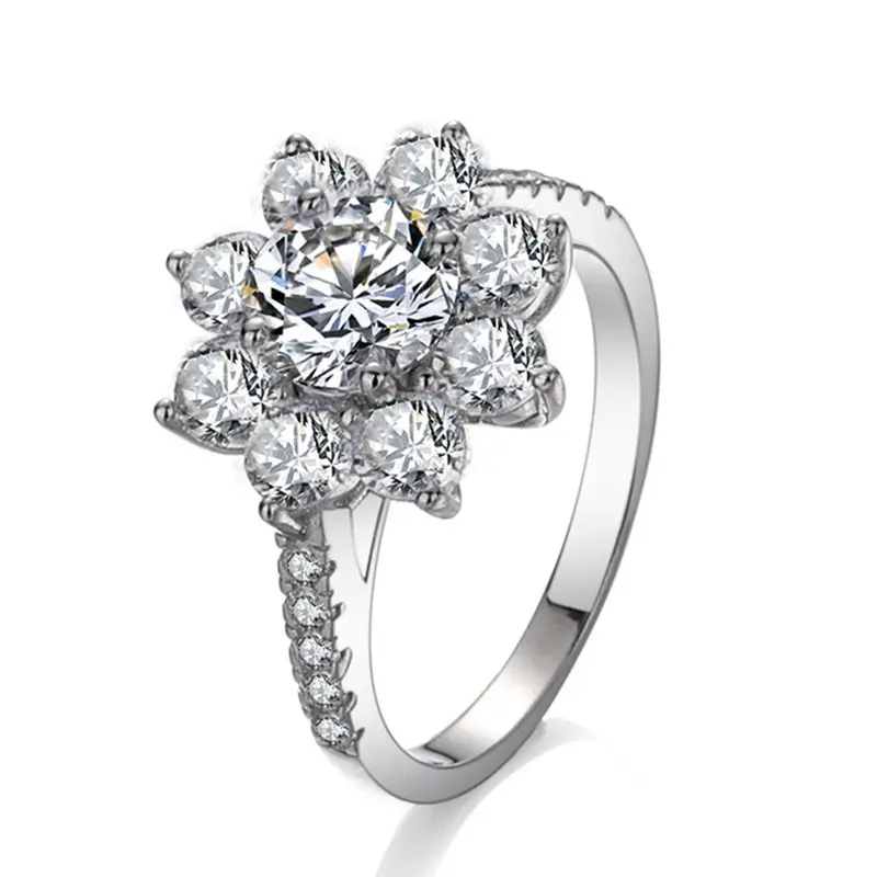 Loveden Gold-Plated Sunflower Moissanite Ring, 1ct Simulated Diamond, Platinum-Plated Light Luxury Engagement & Promise Ring