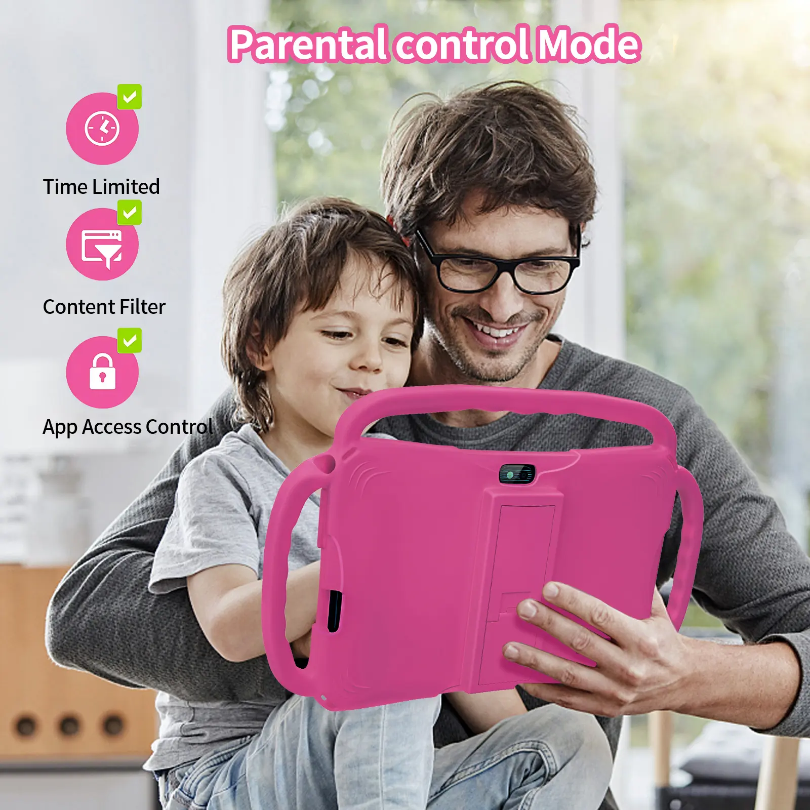 7-inch Kids Tablet with Three-Handle Shockproof Case| Android Learning Tablet for Toddlers| Parental Control, Dual Camera, WiFi| Best Gift for Children