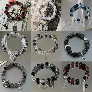 1PCS (Gift) Sparkling Star Pendant Blue Beaded Bracelet - Handmade Adjustable Design - The Perfect Cute Gift for Her - Fashionable Everyday Accessory