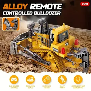 9-Channel Part Metal RC Bulldozer Realistic Construction Toy with Lights & Sounds Crawler Tractor Perfect Birthday Gift for Boys Ages 6-12+ rc front loader - Remote Control Dump Truck