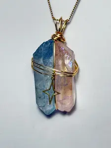 Aqua Aura & Rose Quartz Aura Custom Wire Wrapped Pendant