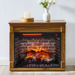 Eyisean 28" Electric Fireplace Heater Mantel with Adjustable Temperature, TV Media Entertainment Center with 1500W Heater Electric Fireplace, Removable Caster Wheel and Remote Control