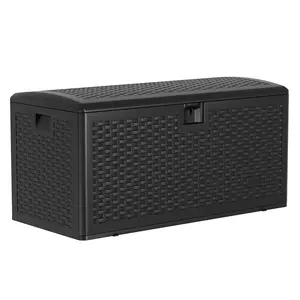 73 Gallon Waterproof Resin Deck Box | Large Outdoor Indoor Storage Container for Patio Furniture, Cushions, & Garden Tools | Lockable Toy Box