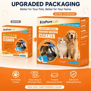 EcoPure Lab Washing Machine Cleaner Descaler 12 Pack Deep Cleaning Tablets For HE Front Loader & Top Load Washer, Septic Safe Eco-Friendly Deodorizer, Clean Inside Drum And Laundry Tub Seal - 12 Month Supply Multifunction Strong Deodorization