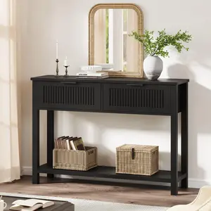 Fluted Entryway Table with 2 Drawers, Console Table for Entryway, Wooden Sofa Table for Living Room, Foyer, Hallway-Black