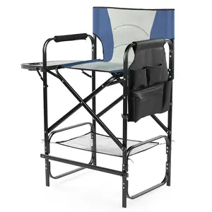 31" Tall Directors Chair with Footrest Portable Bar Height Folding Camping Chair with Cup Holder Side Table Storage Pocket Industrial Design
