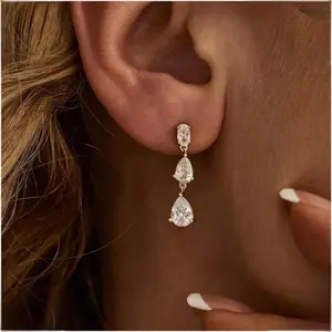 (Individual)Dangle Drop Earring for Women - Rhinestone Long Cubic Zircon Chandelier Design, Sparkly Metal Coating Jewelry for Bridal Wedding Gift
