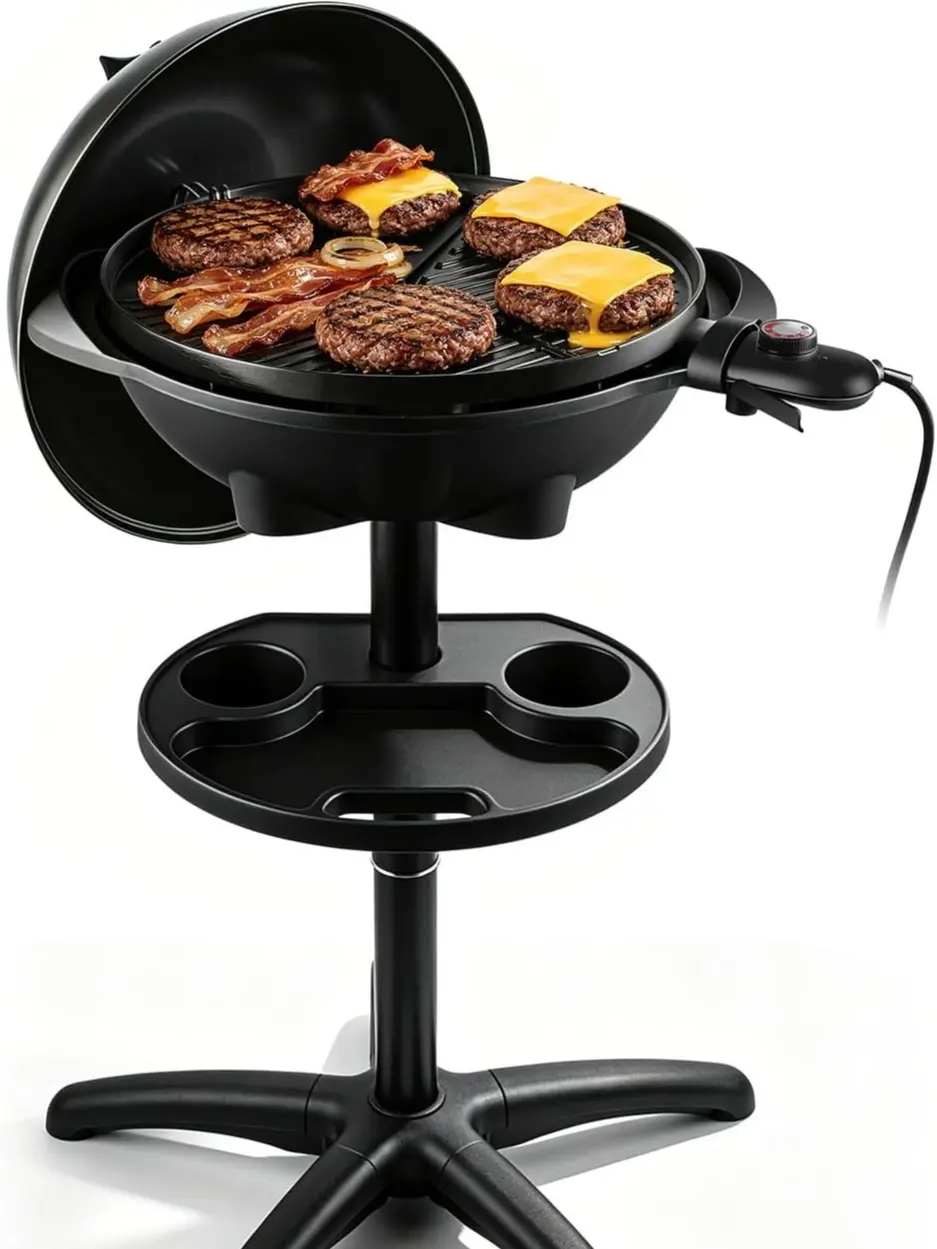 Electric Grill, Techwood 2-in-1 Portable Indoor/Outdoor Grill, 1750W Removable Stand Grill with Nonstick Plate, Electric Griddle for Camping, Patio & Backyard, Stand/Tabletop Options for Cookouts