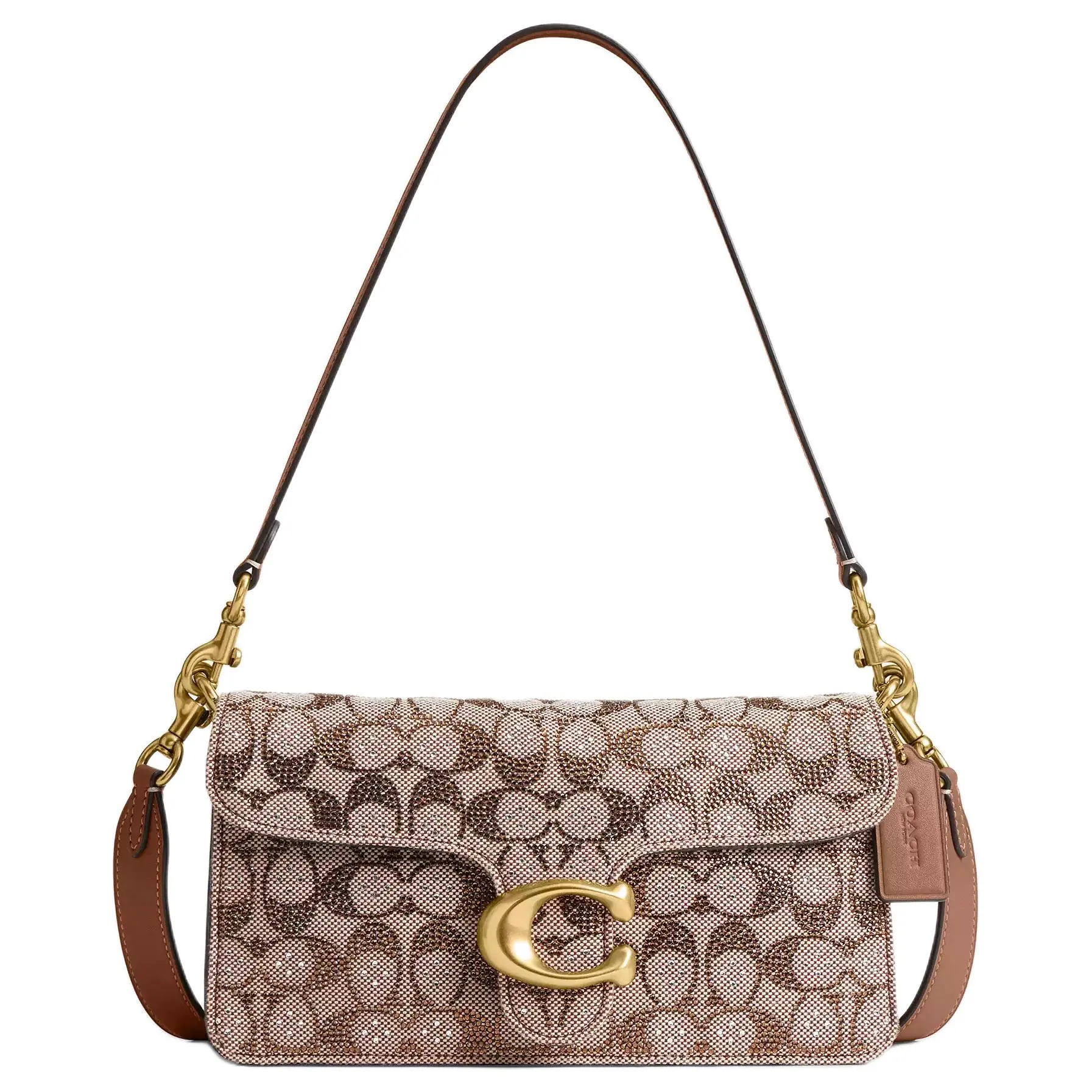 Coach Tabby 26 Crystal Emblem Jacquard Shoulder Bag in Natural