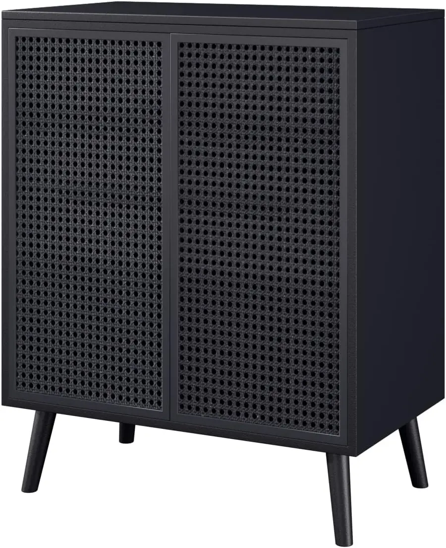 Buffets Sideboards Buffet Cabinet, Sideboard Cabinet Metal Rattan Cabinet Kitchen Storage Cabinet, Accent Cabinet 2 Doors for Kitchen Hallway