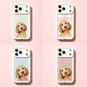 White Border Goldendoodle Dog Phone Case|Pastel Striped & Gingham Protective Cover For iPhone 17 Pro Max 16 15 14 13 mini 12 mini 11 for Samsung S21 S22 S23 S24 S25 S26 Phone Case|Best Gift