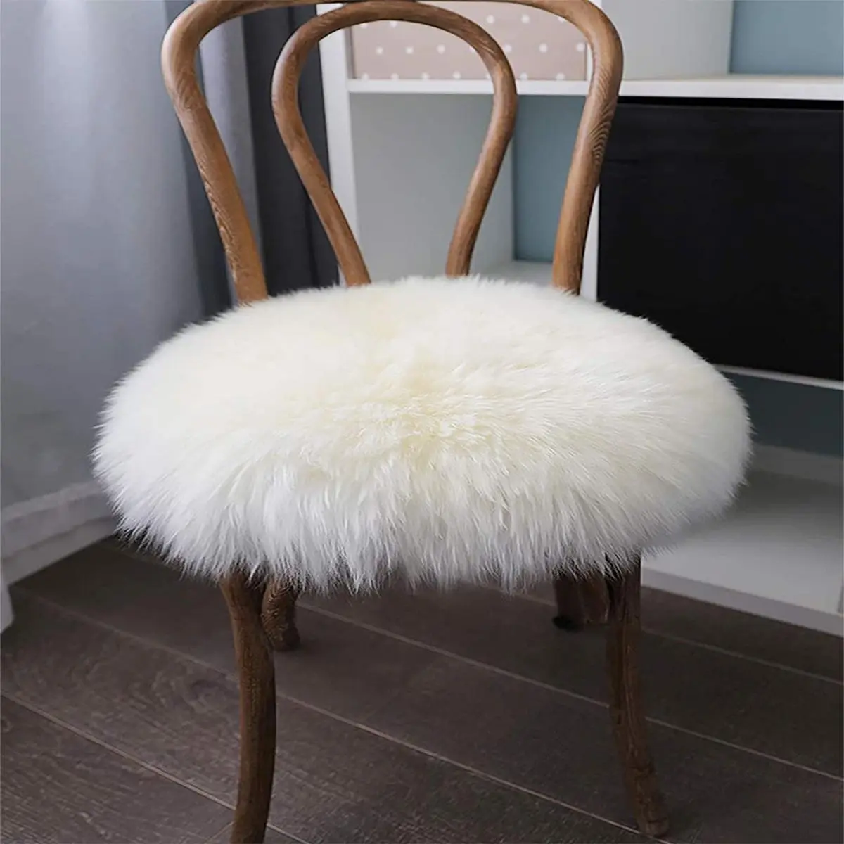 Plain Fluffy Round Shaped Chair Cushion, 1 Count Faux Fur Chair Cushion, Round Shaped Plush Chair Cushion, Decorative Chair Cushion for Home Living Room